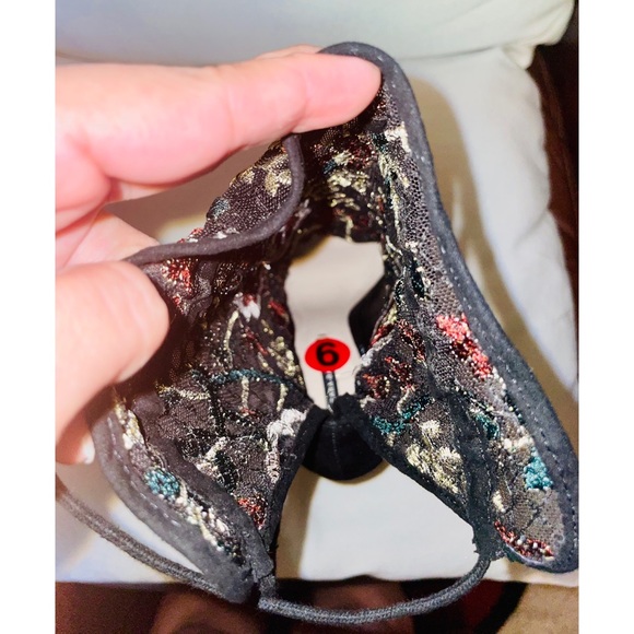 ZARA Black Floral Embroidery Sock Heels - Picture 9 of 14